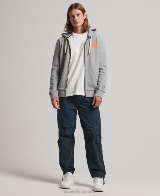 Superdry hanorac cu fermoar neon logo vintage îmbrăcăminte gri bărbați JX0Z539