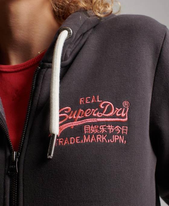 Superdry hanorac cu fermoar neon logo vintage îmbrăcăminte gri inchis femei JX0Z2143