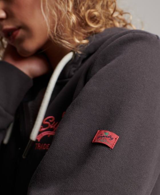Superdry hanorac cu fermoar neon logo vintage îmbrăcăminte gri inchis femei JX0Z2143