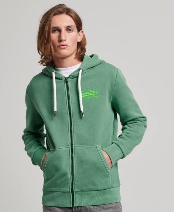 Superdry hanorac cu fermoar neon logo vintage îmbrăcăminte verde bărbați JX0Z462