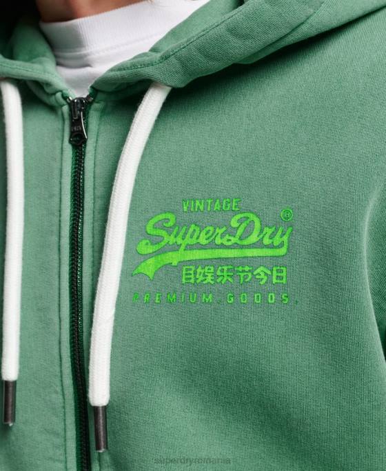 Superdry hanorac cu fermoar neon logo vintage îmbrăcăminte verde bărbați JX0Z462