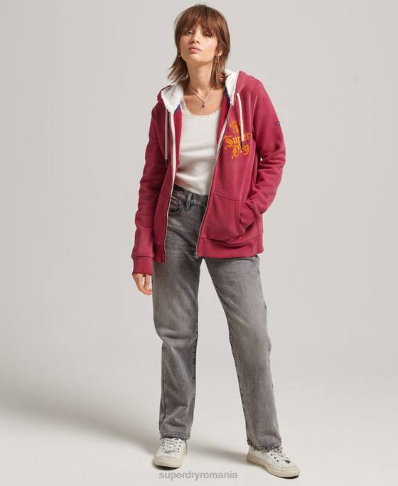 Superdry hanorac cu fermoar pride and craft îmbrăcăminte roșu femei JX0Z6005