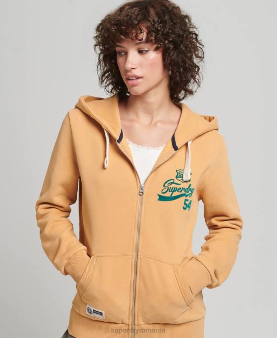 Superdry hanorac cu fermoar script college îmbrăcăminte galben femei JX0Z3498