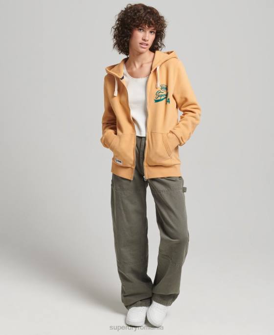 Superdry hanorac cu fermoar script college îmbrăcăminte galben femei JX0Z3498