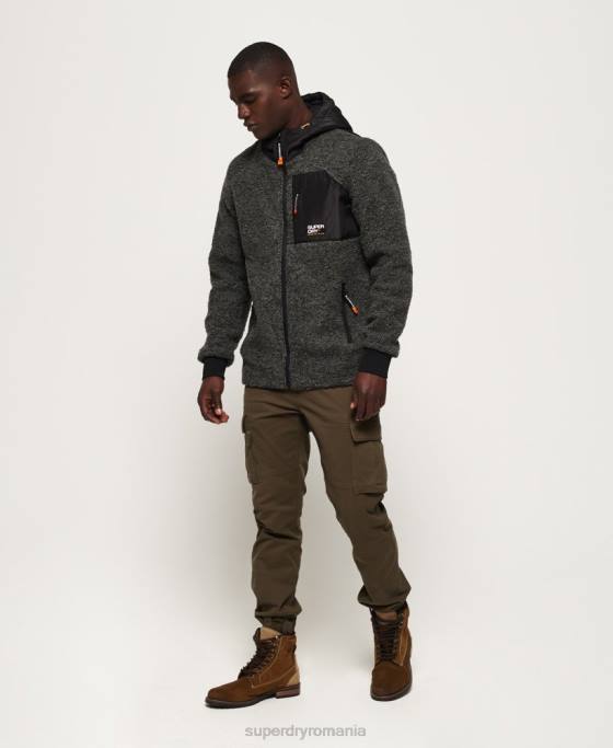 Superdry hanorac cu fermoar sherpa de munte îmbrăcăminte gri inchis bărbați JX0Z5219