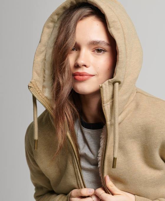 Superdry hanorac cu fermoar urs borg din bumbac organic îmbrăcăminte bronzat femei JX0Z5793