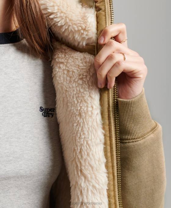 Superdry hanorac cu fermoar urs borg din bumbac organic îmbrăcăminte bronzat femei JX0Z5793