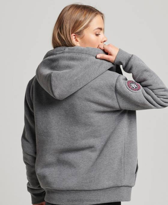 Superdry hanorac cu fermoar urs borg din bumbac organic îmbrăcăminte gri femei JX0Z5991