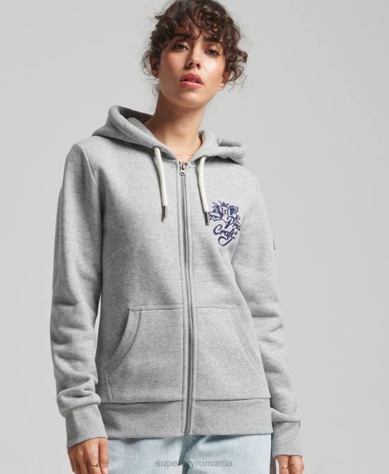Superdry hanorac cu fermoar vintage pride in craft îmbrăcăminte gri femei JX0Z3501