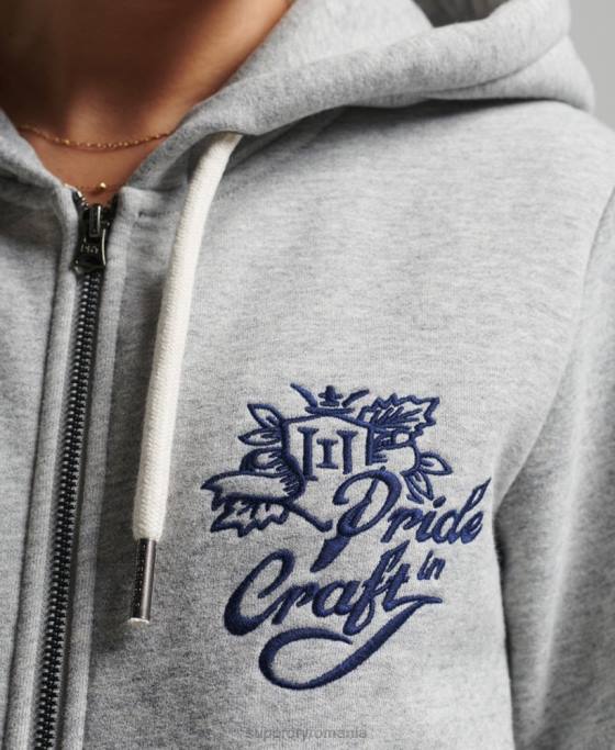 Superdry hanorac cu fermoar vintage pride in craft îmbrăcăminte gri femei JX0Z3501