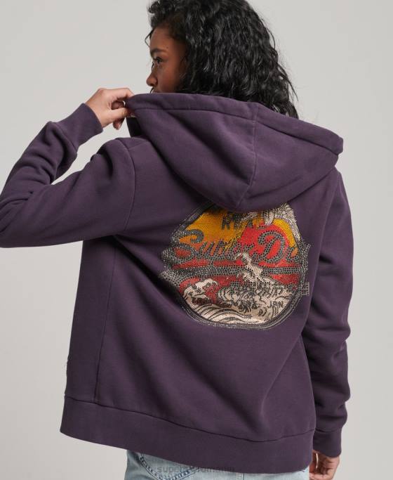 Superdry hanorac cu fermoar împodobit cu logo vintage îmbrăcăminte Violet femei JX0Z3305