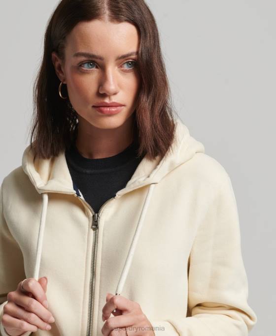 Superdry hanorac cu fermoar împodobit cu logo vintage îmbrăcăminte cremă femei JX0Z3330