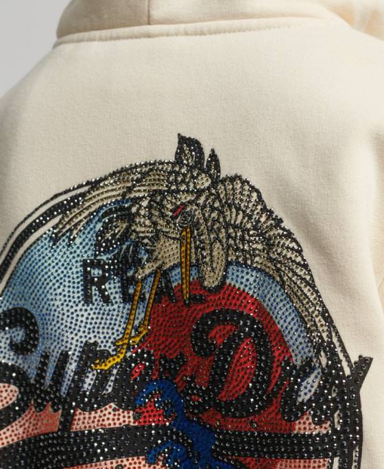 Superdry hanorac cu fermoar împodobit cu logo vintage îmbrăcăminte cremă femei JX0Z3330