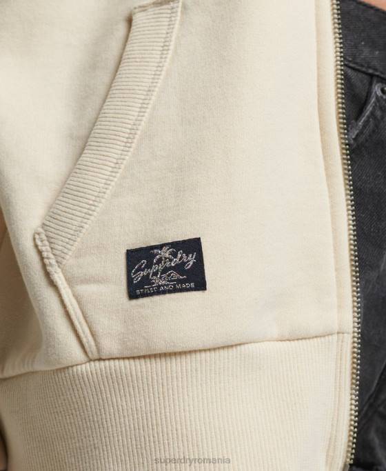 Superdry hanorac cu fermoar împodobit cu logo vintage îmbrăcăminte cremă femei JX0Z3330