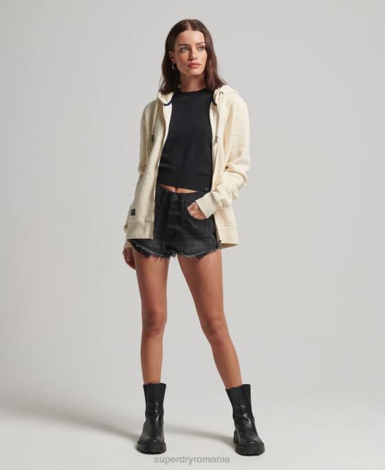 Superdry hanorac cu fermoar împodobit cu logo vintage îmbrăcăminte cremă femei JX0Z3330