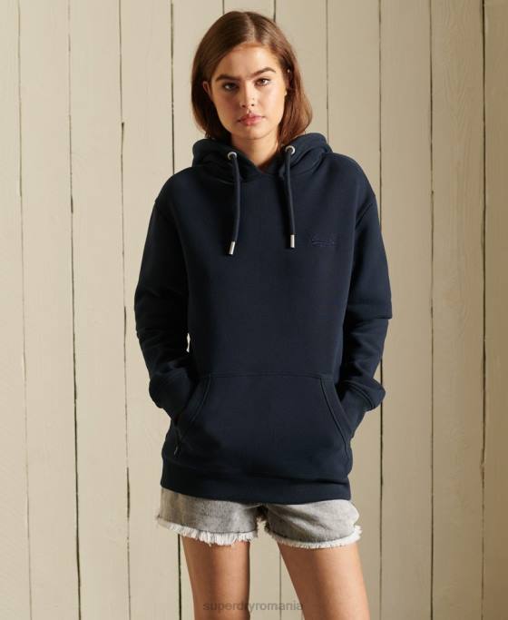 Superdry hanorac cu glugă brodat cu logo vintage loose fit îmbrăcăminte marina femei JX0Z6060