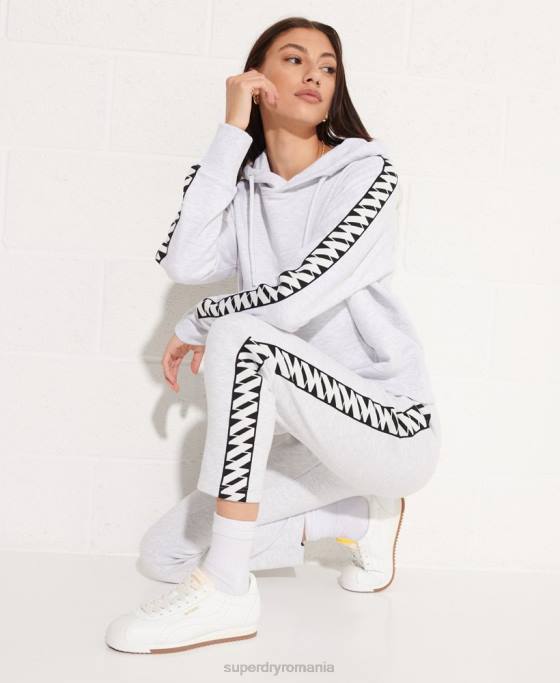 Superdry hanorac cu glugă cu bandă și logo cod îmbrăcăminte gri deschis femei JX0Z6147