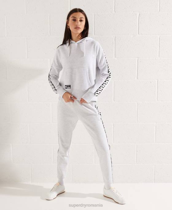 Superdry hanorac cu glugă cu bandă și logo cod îmbrăcăminte gri deschis femei JX0Z6147