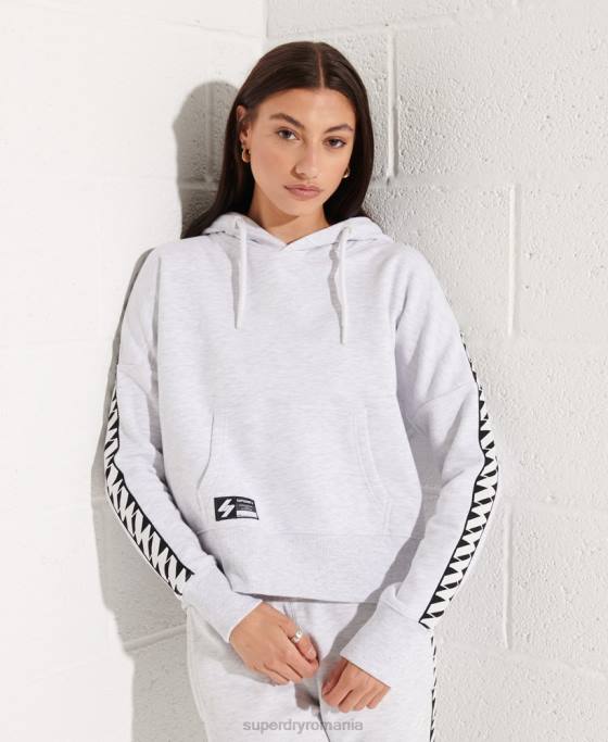Superdry hanorac cu glugă cu bandă și logo cod îmbrăcăminte gri deschis femei JX0Z6147