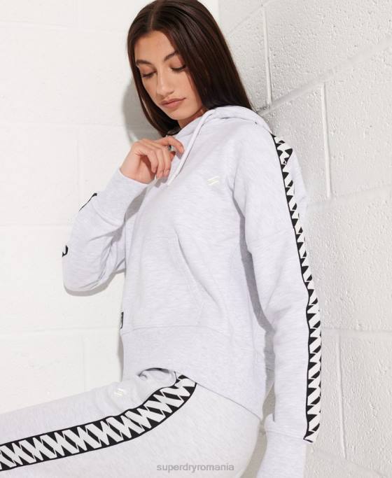 Superdry hanorac cu glugă cu bandă și logo cod îmbrăcăminte gri deschis femei JX0Z6147