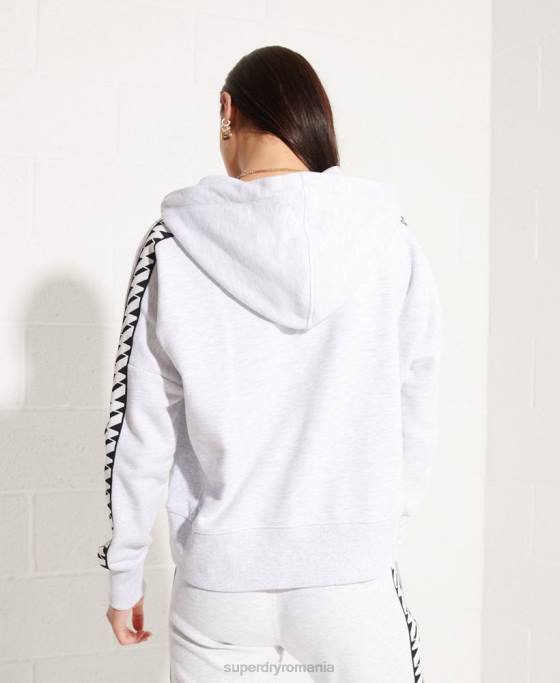 Superdry hanorac cu glugă cu bandă și logo cod îmbrăcăminte gri deschis femei JX0Z6147