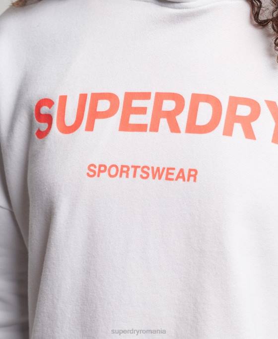 Superdry hanorac cu glugă cu crop box sport de bază îmbrăcăminte alb femei JX0Z3359