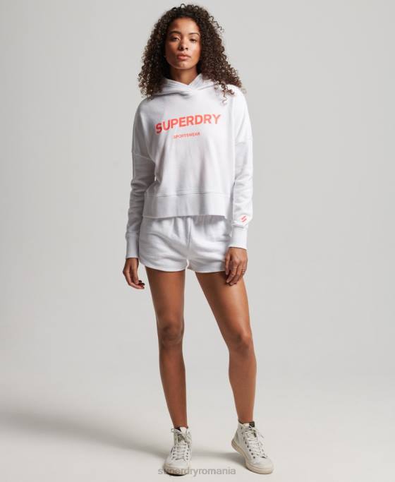 Superdry hanorac cu glugă cu crop box sport de bază îmbrăcăminte alb femei JX0Z3359
