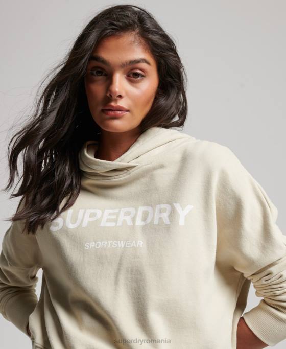 Superdry hanorac cu glugă cu crop box sport de bază îmbrăcăminte bej femei JX0Z3360