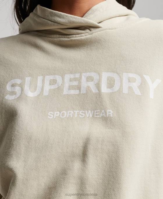 Superdry hanorac cu glugă cu crop box sport de bază îmbrăcăminte bej femei JX0Z3360