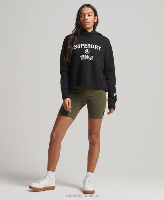 Superdry hanorac cu glugă cu crop box sport de bază îmbrăcăminte negru femei JX0Z2302