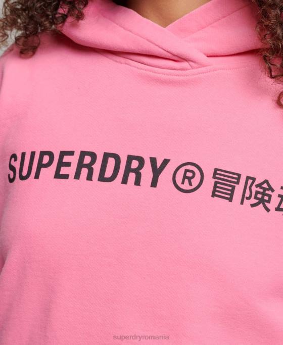 Superdry hanorac cu glugă cu crop box sport de bază îmbrăcăminte roz femei JX0Z2303