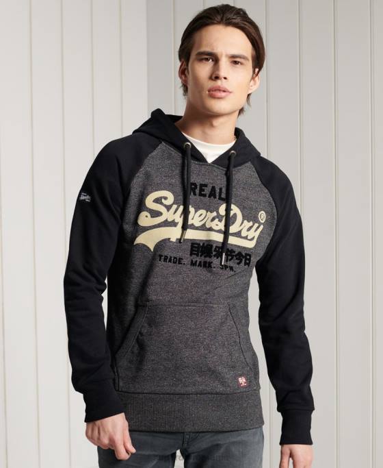 Superdry hanorac cu glugă cu logo vintage duo raglan îmbrăcăminte gri inchis bărbați JX0Z873