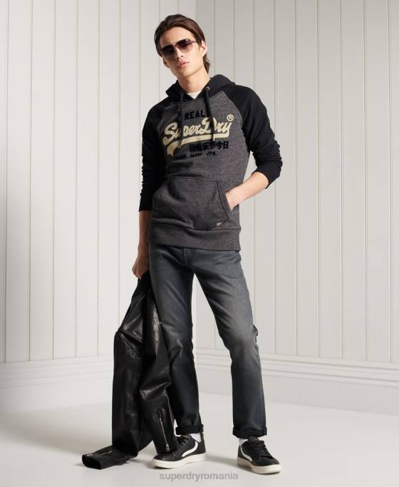 Superdry hanorac cu glugă cu logo vintage duo raglan îmbrăcăminte gri inchis bărbați JX0Z873
