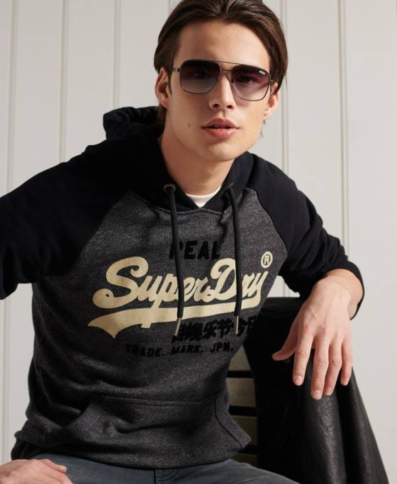 Superdry hanorac cu glugă cu logo vintage duo raglan îmbrăcăminte gri inchis bărbați JX0Z873