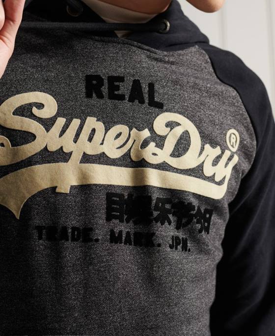Superdry hanorac cu glugă cu logo vintage duo raglan îmbrăcăminte gri inchis bărbați JX0Z873