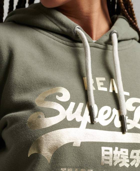 Superdry hanorac cu glugă cu logo vintage îmbrăcăminte verde femei JX0Z3276