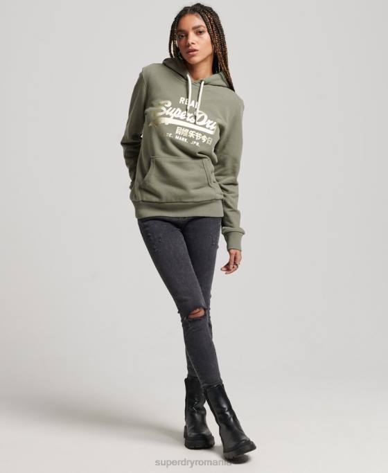 Superdry hanorac cu glugă cu logo vintage îmbrăcăminte verde femei JX0Z3276
