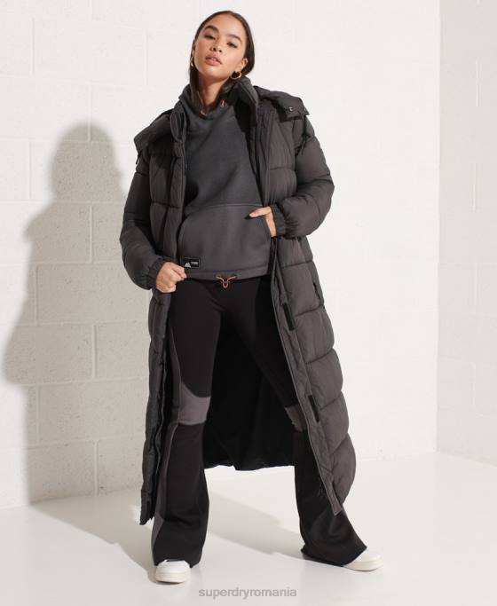 Superdry hanorac cu glugă din fleece de munte îmbrăcăminte gri inchis femei JX0Z3441