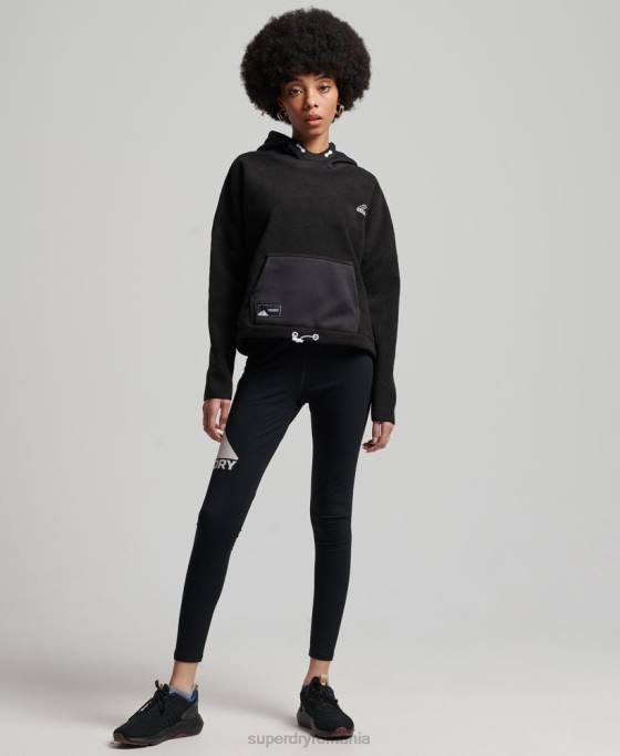 Superdry hanorac cu glugă din fleece de munte îmbrăcăminte negru femei JX0Z5932