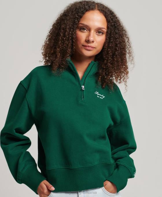 Superdry hanorac cu jumătate de fermoar brodat heritage îmbrăcăminte verde femei JX0Z6103