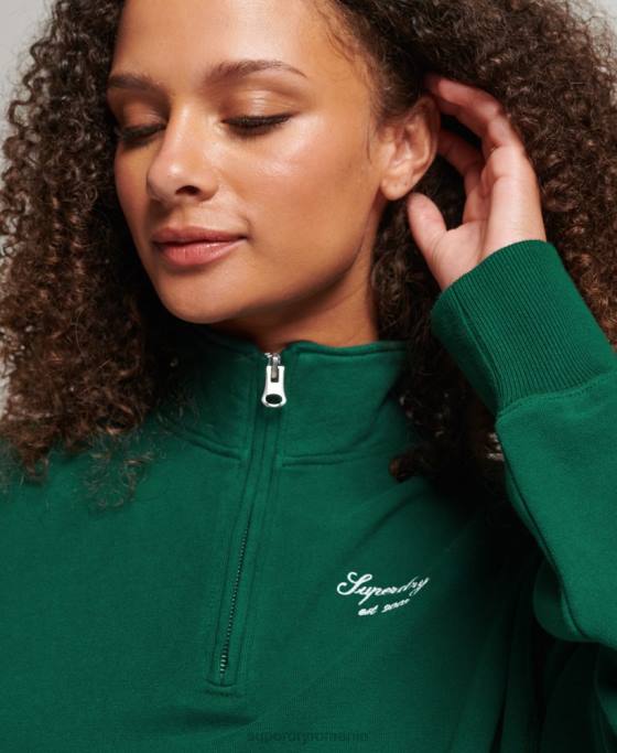 Superdry hanorac cu jumătate de fermoar brodat heritage îmbrăcăminte verde femei JX0Z6103