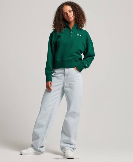 Superdry hanorac cu jumătate de fermoar brodat heritage îmbrăcăminte verde femei JX0Z6103