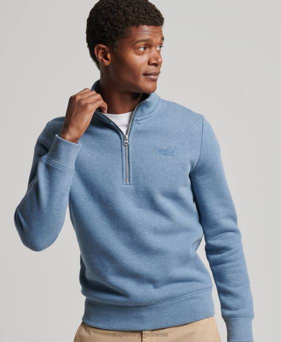 Superdry hanorac cu jumătate de fermoar cu logo esențial din bumbac organic îmbrăcăminte albastru deschis bărbați JX0Z5159