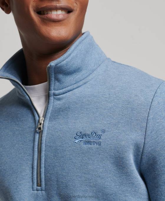 Superdry hanorac cu jumătate de fermoar cu logo esențial din bumbac organic îmbrăcăminte albastru deschis bărbați JX0Z5159