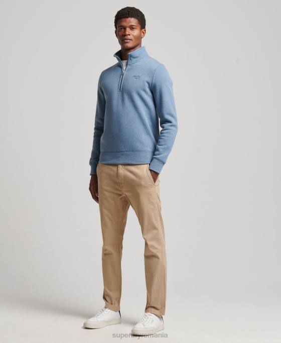 Superdry hanorac cu jumătate de fermoar cu logo esențial din bumbac organic îmbrăcăminte albastru deschis bărbați JX0Z5159