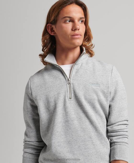 Superdry hanorac cu jumătate de fermoar cu logo esențial din bumbac organic îmbrăcăminte gri bărbați JX0Z5048