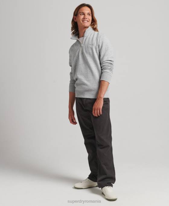 Superdry hanorac cu jumătate de fermoar cu logo esențial din bumbac organic îmbrăcăminte gri bărbați JX0Z5048