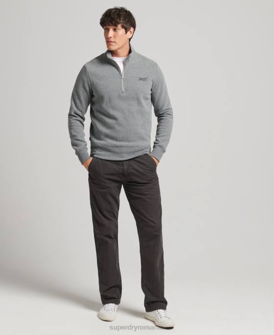 Superdry hanorac cu jumătate de fermoar cu logo esențial din bumbac organic îmbrăcăminte gri bărbați JX0Z5080