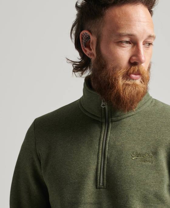 Superdry hanorac cu jumătate de fermoar cu logo esențial din bumbac organic îmbrăcăminte kaki bărbați JX0Z5092