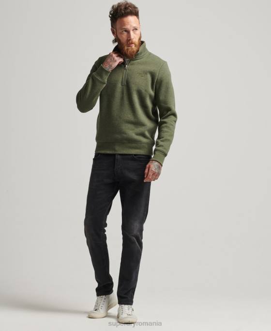 Superdry hanorac cu jumătate de fermoar cu logo esențial din bumbac organic îmbrăcăminte kaki bărbați JX0Z5092